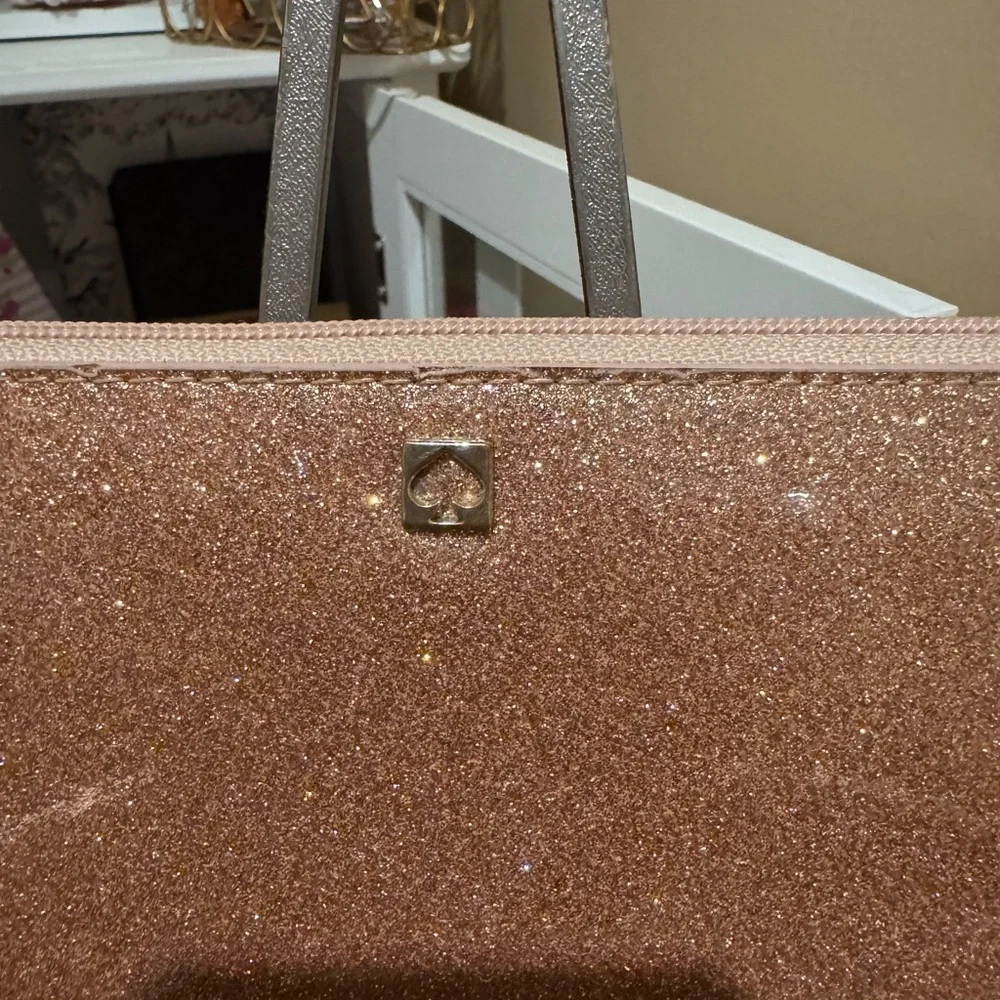 Kate Spade Mavis Street Neda Zip Around Glitter Wallet Rose Gold - Picture 2 of 11
